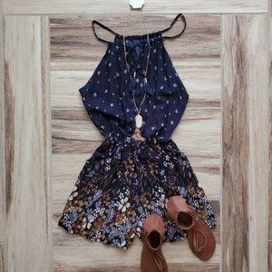 Navy Floral High Neck Romper